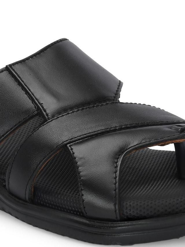 Knight Walkers Mens Puffy Cloud Black Leather Slippers