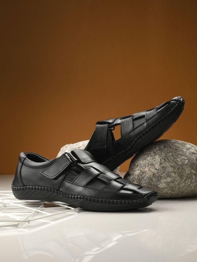 Knight Walkers Mens Dreamers Black Leather Sandal