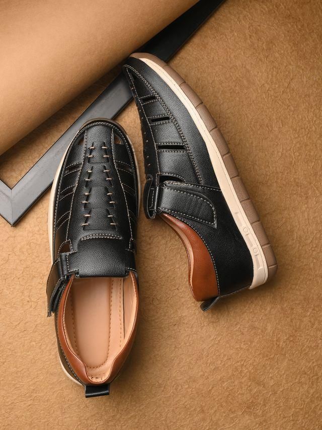 Knight Walkers Mens Luxury Feet Black Leather Sandals