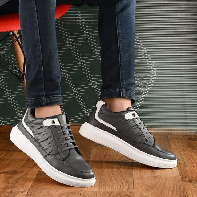 Knight Walkers Men's Grey Faux Leather Casual Shoes