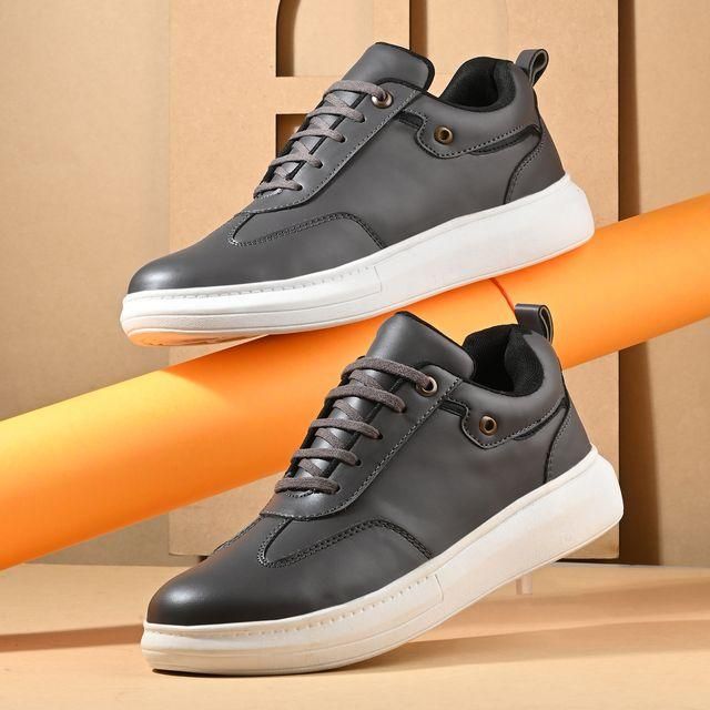 Knight Walkers Men's Grey Faux Leather Casual Shoes