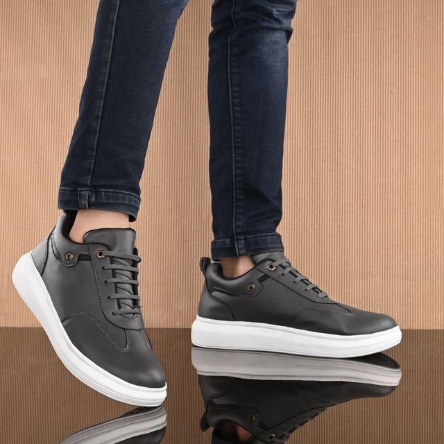Knight Walkers Men's Grey Faux Leather Casual Shoes