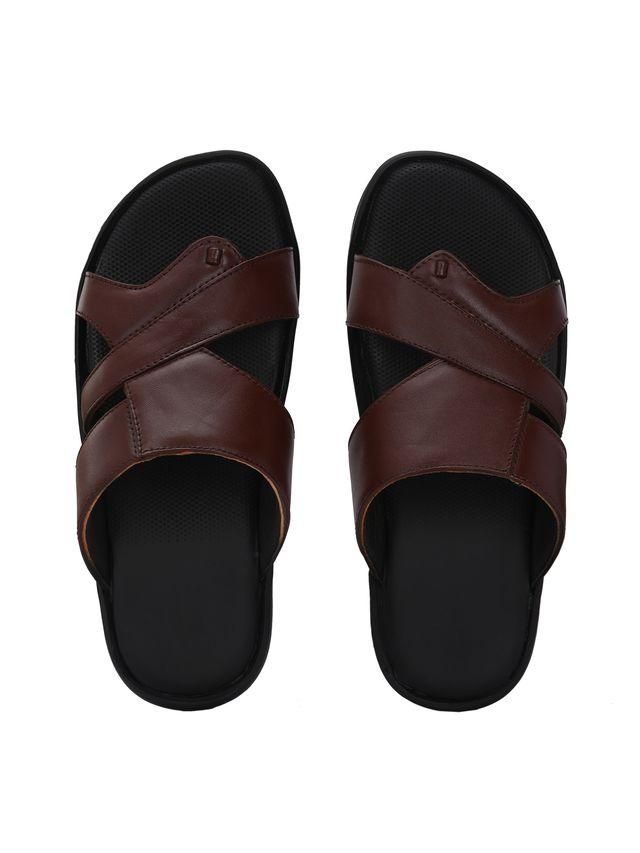 Knight Walkers Mens Puffy Cloud Brown Leather Slippers