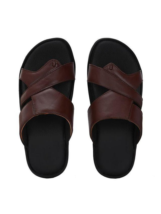 Knight Walkers Mens Puffy Cloud Brown Leather Slippers