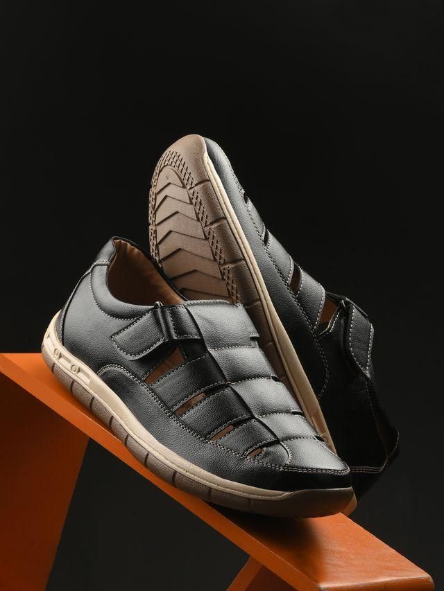 Knight Walkers Mens Luxury Delight Black Leather Sandals