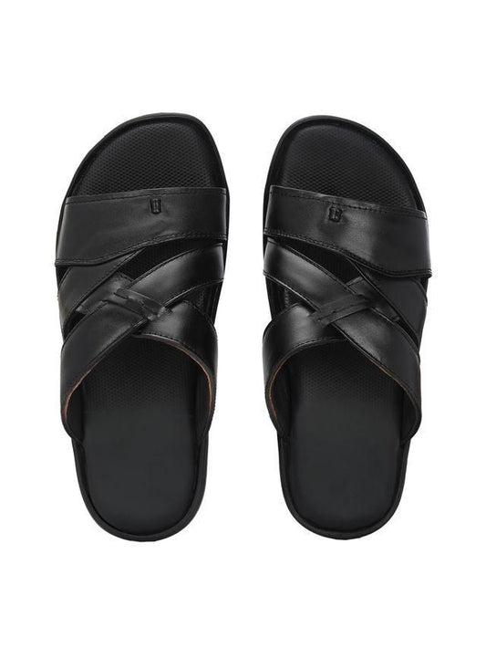 Knight Walkers Mens Toasty Toes Black Leather Slippers