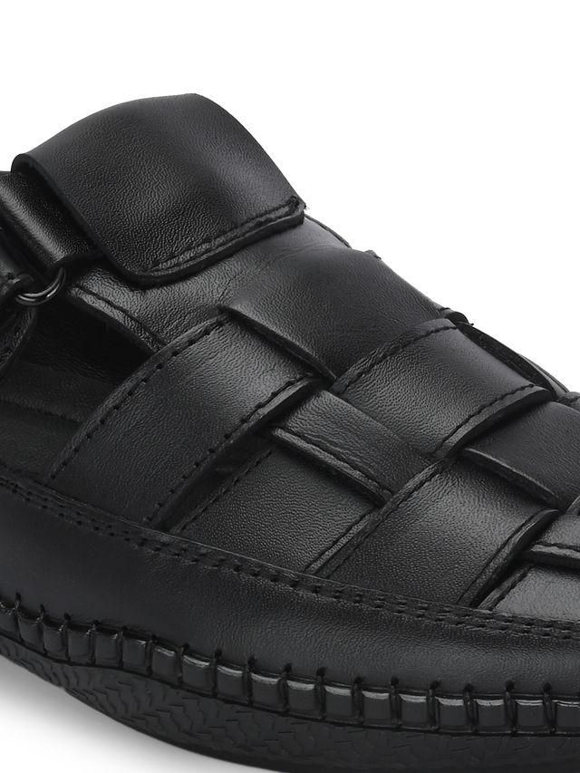 Knight Walkers Mens Dreamers Black Leather Sandal