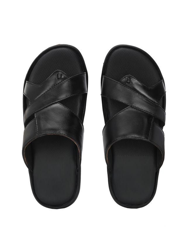 Knight Walkers Mens Puffy Cloud Black Leather Slippers