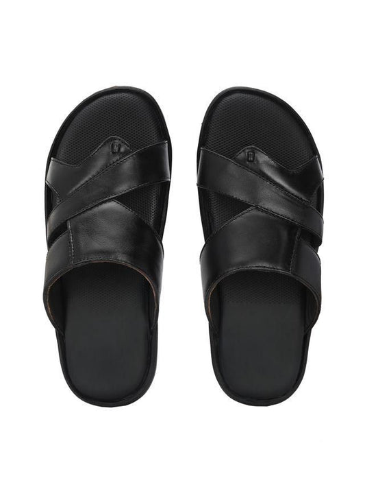 Knight Walkers Mens Puffy Cloud Black Leather Slippers