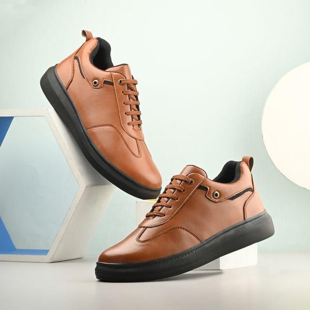 Knight Walkers Men's Tan Faux Leather Casual Shoes