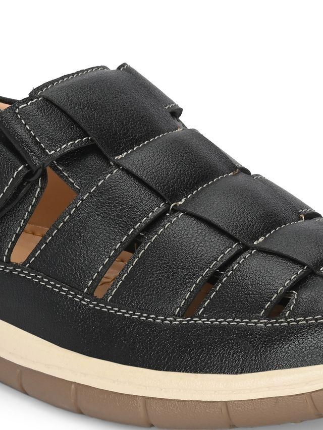 Knight Walkers Mens Luxury Delight Black Leather Sandals