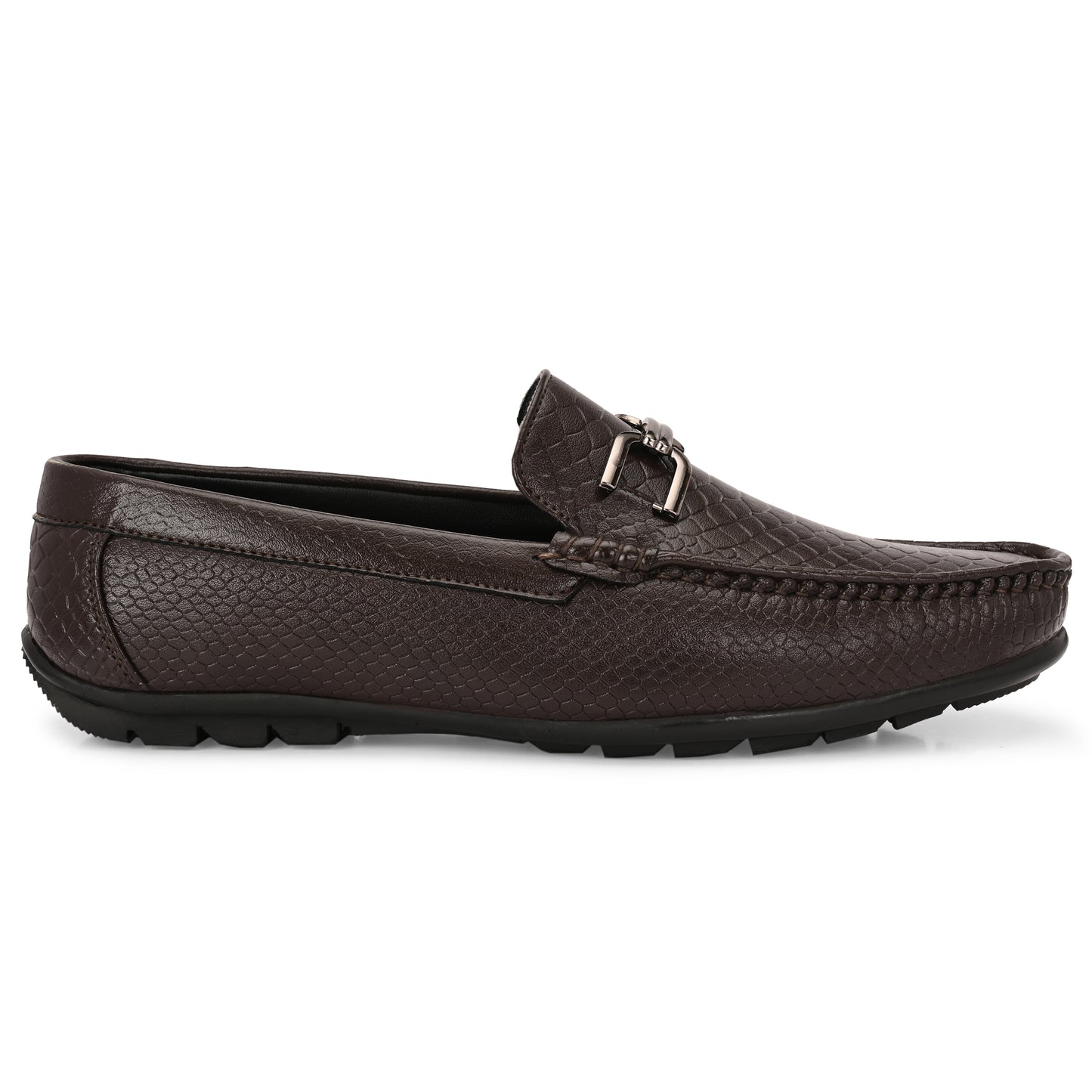 Handcrafted Crocodile Loafers with Signature Double Buckle Brown