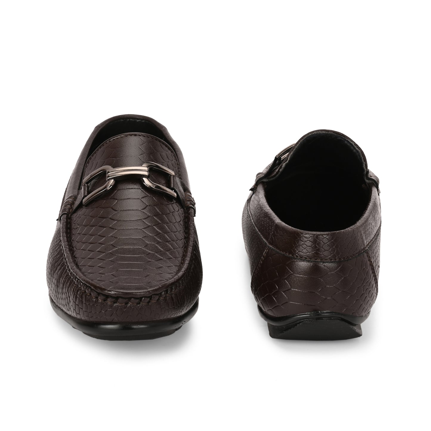 Handcrafted Crocodile Loafers with Signature Double Buckle Brown