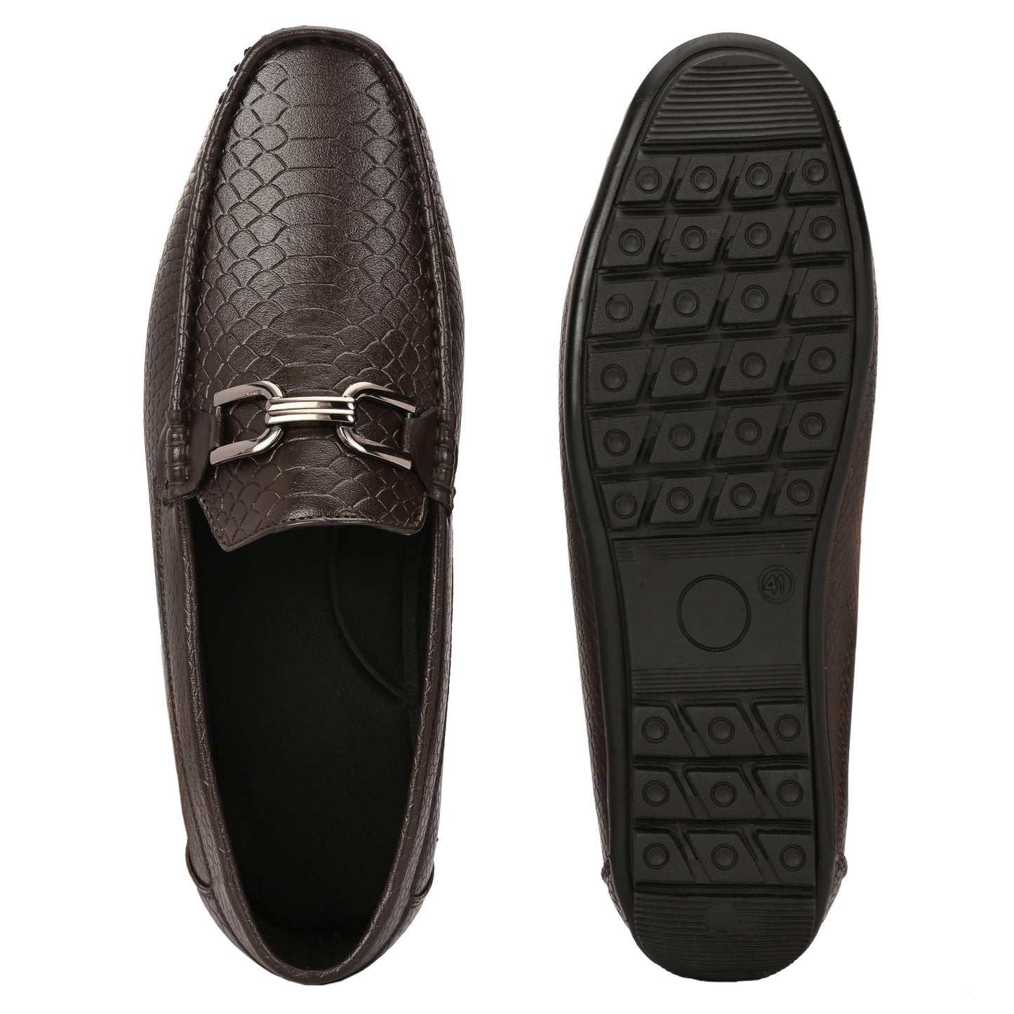 Handcrafted Crocodile Loafers with Signature Double Buckle Brown