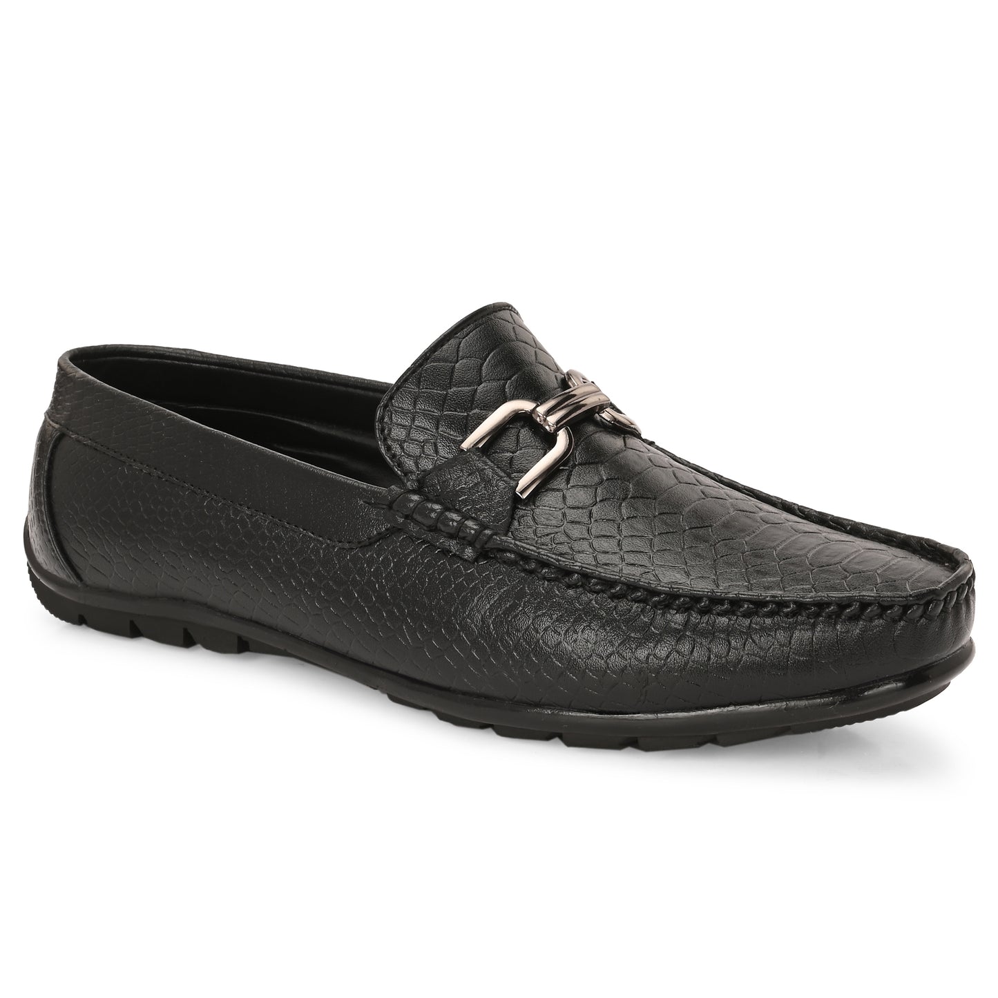 Handcrafted Crocodile Loafers with Signature Double Buckle Black