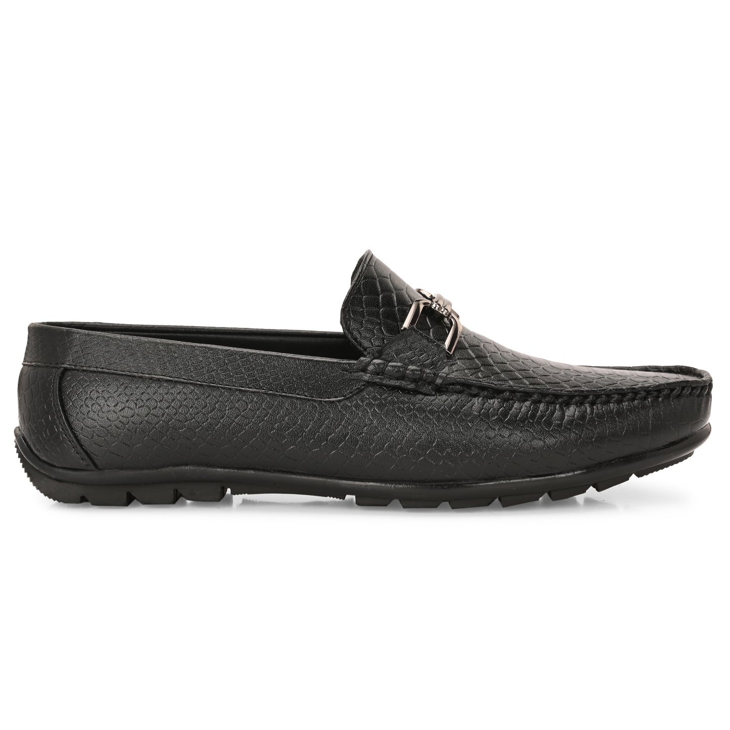 Handcrafted Crocodile Loafers with Signature Double Buckle Black