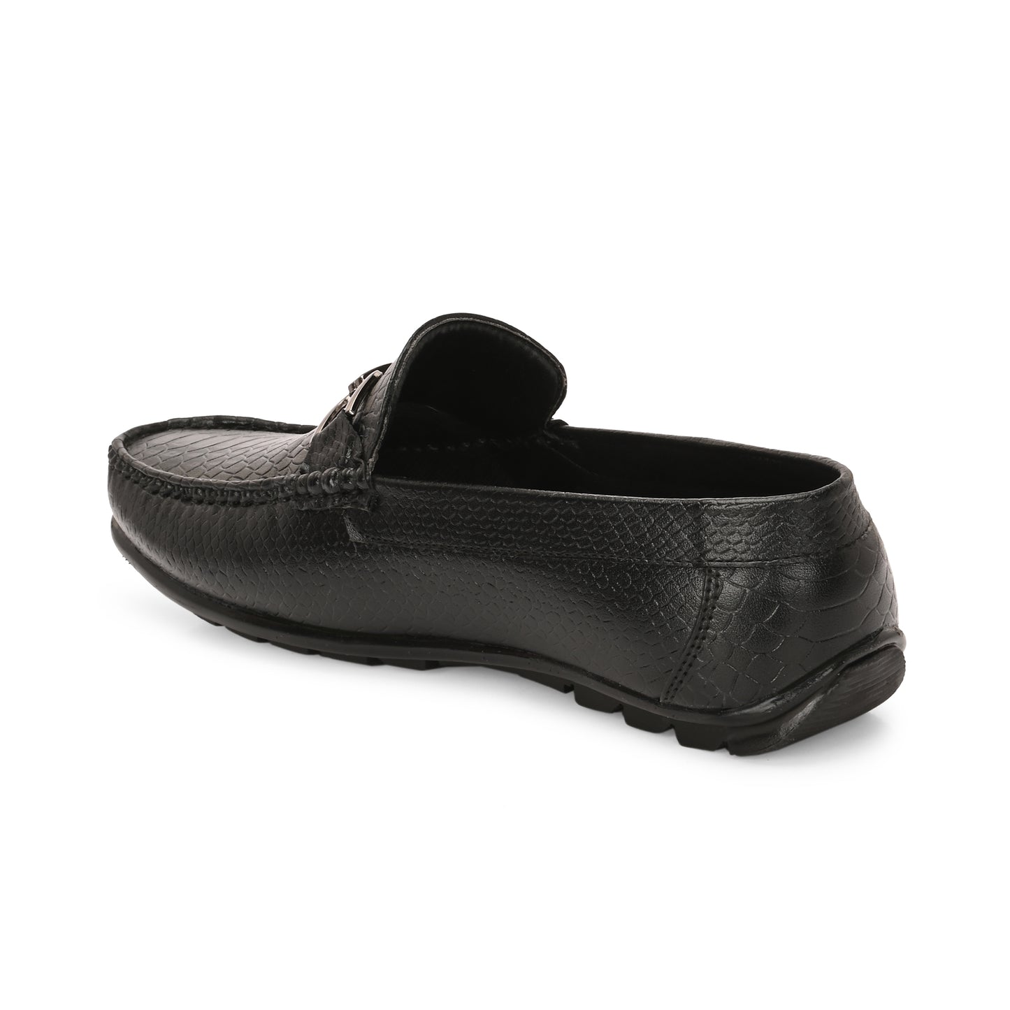 Handcrafted Crocodile Loafers with Signature Double Buckle Black