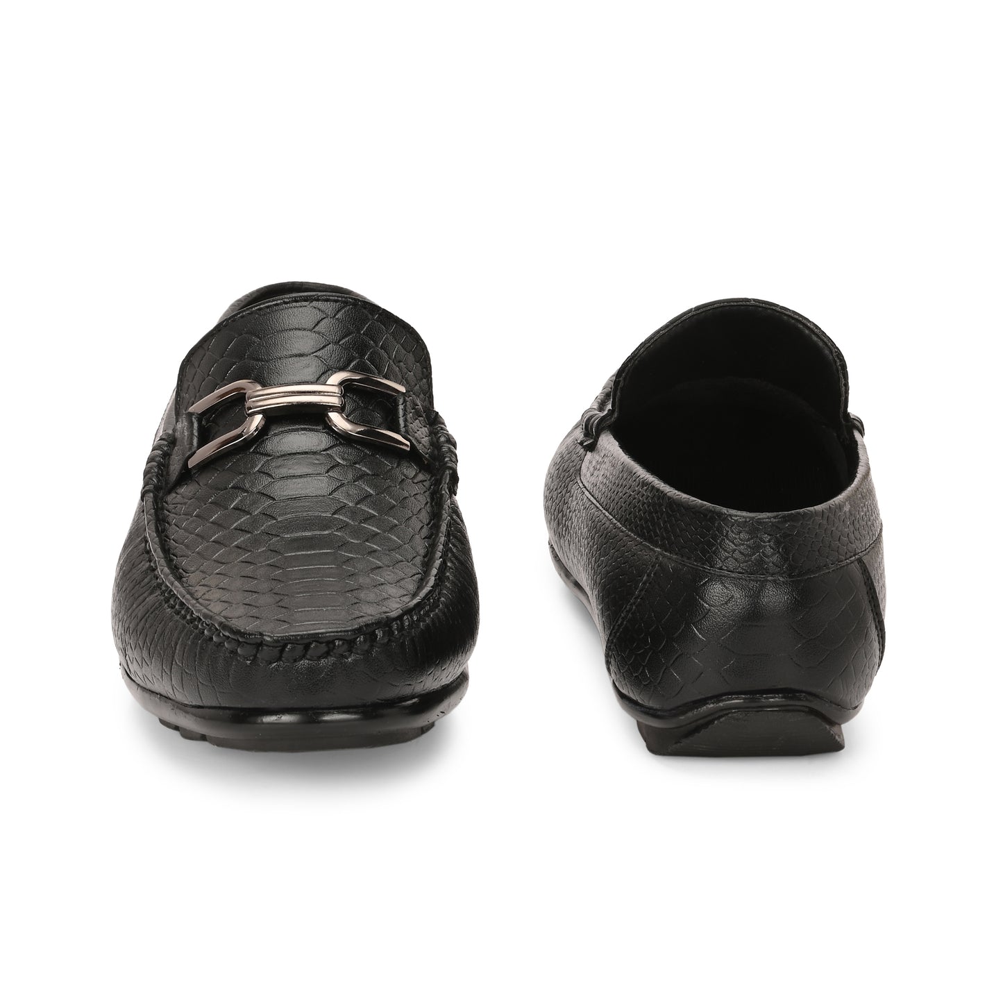 Handcrafted Crocodile Loafers with Signature Double Buckle Black