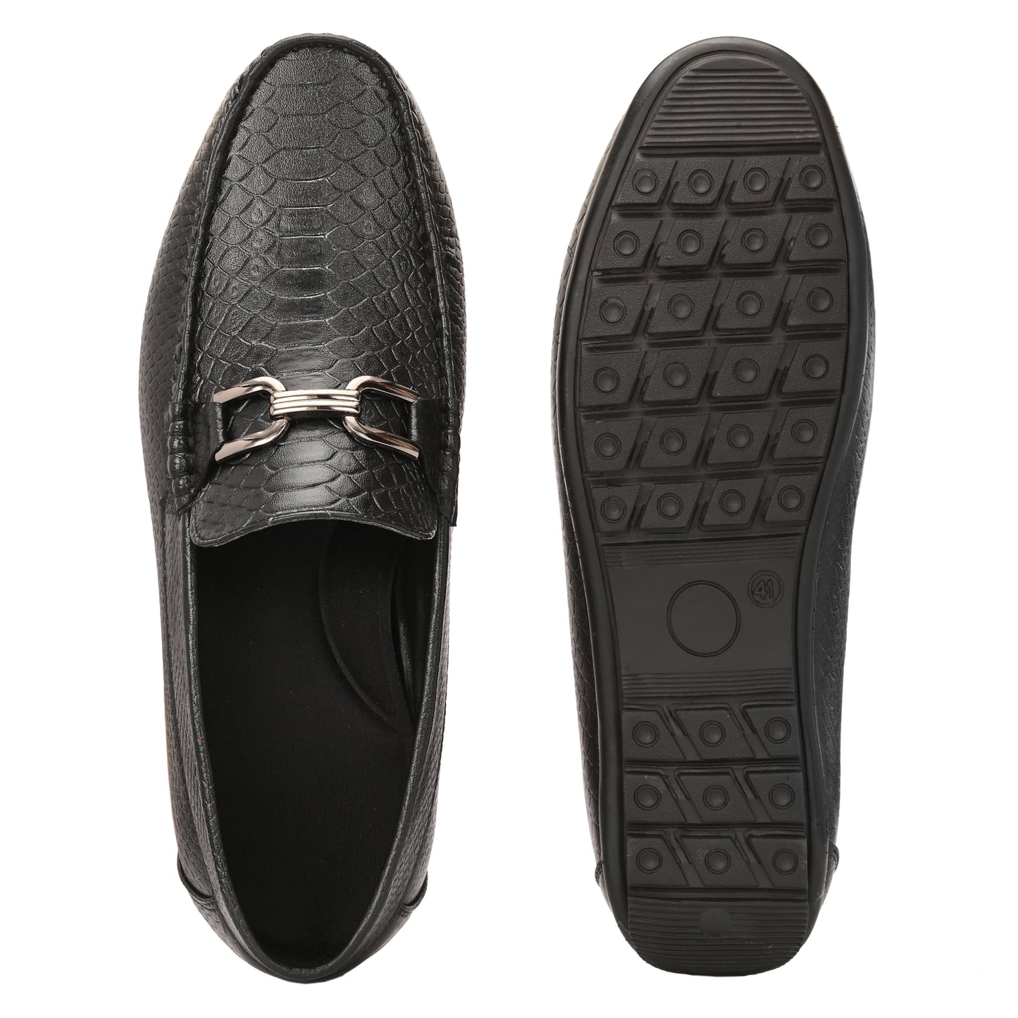Handcrafted Crocodile Loafers with Signature Double Buckle Black