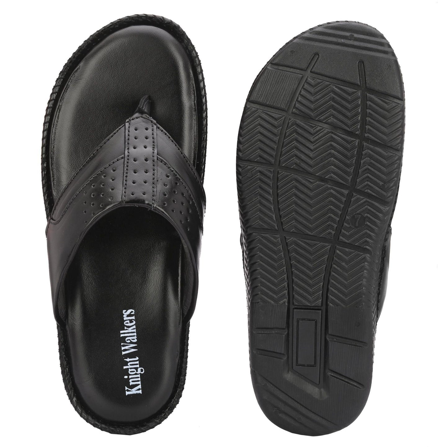 Men's Black Genuine Leather Slippers by KNIGHT WALKERS