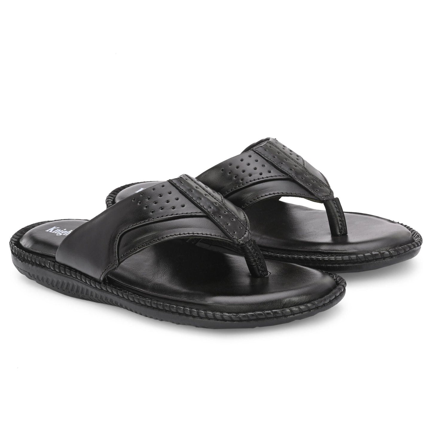 Men's Black Genuine Leather Slippers by KNIGHT WALKERS