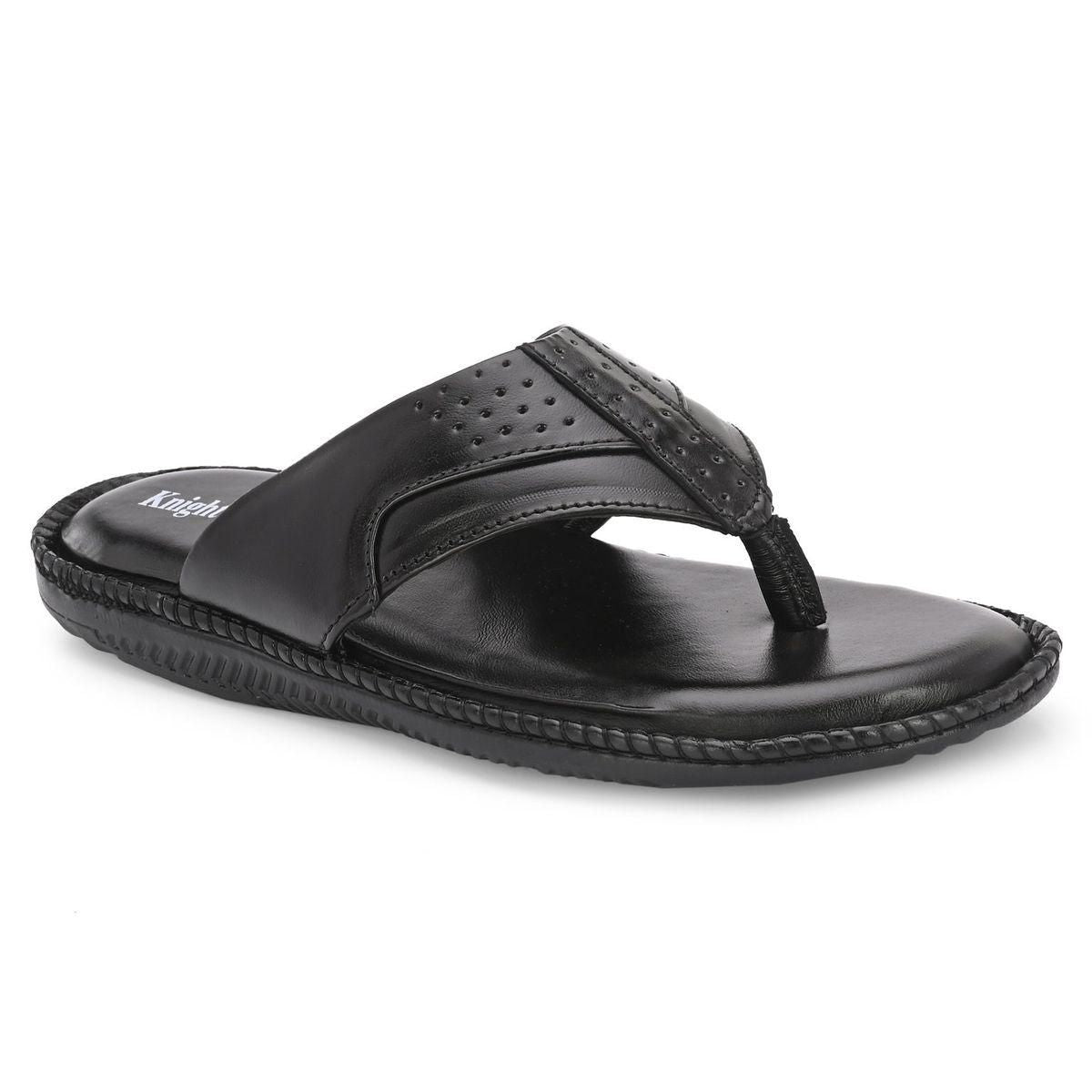 Men's Black Genuine Leather Slippers by KNIGHT WALKERS