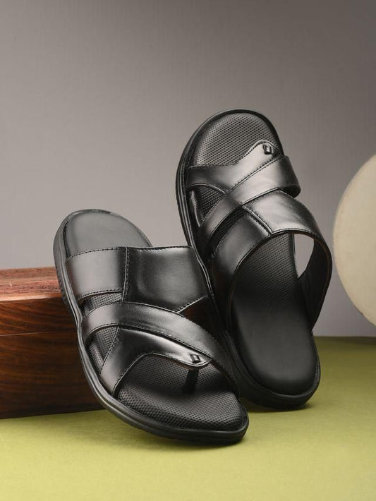 Knight Walkers Mens Puffy Cloud Black Leather Slippers