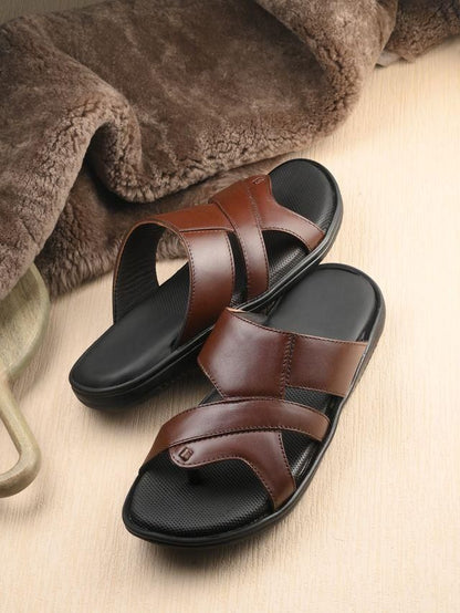 Knight Walkers Mens Puffy Cloud Brown Leather Slippers