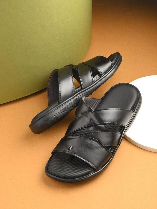 Knight Walkers Mens Toasty Toes Black Leather Slippers