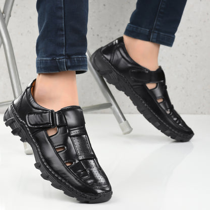 Handcrafted Premium Black Roman Sandals For Men
