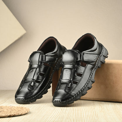 Handcrafted Premium Black Roman Sandals For Men