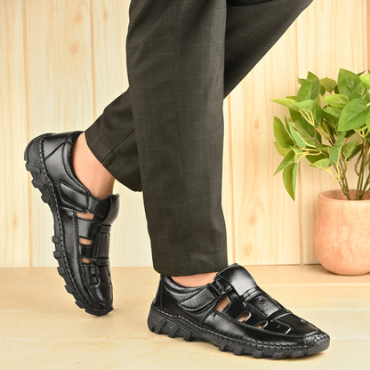 Handcrafted Premium Black Roman Sandals For Men